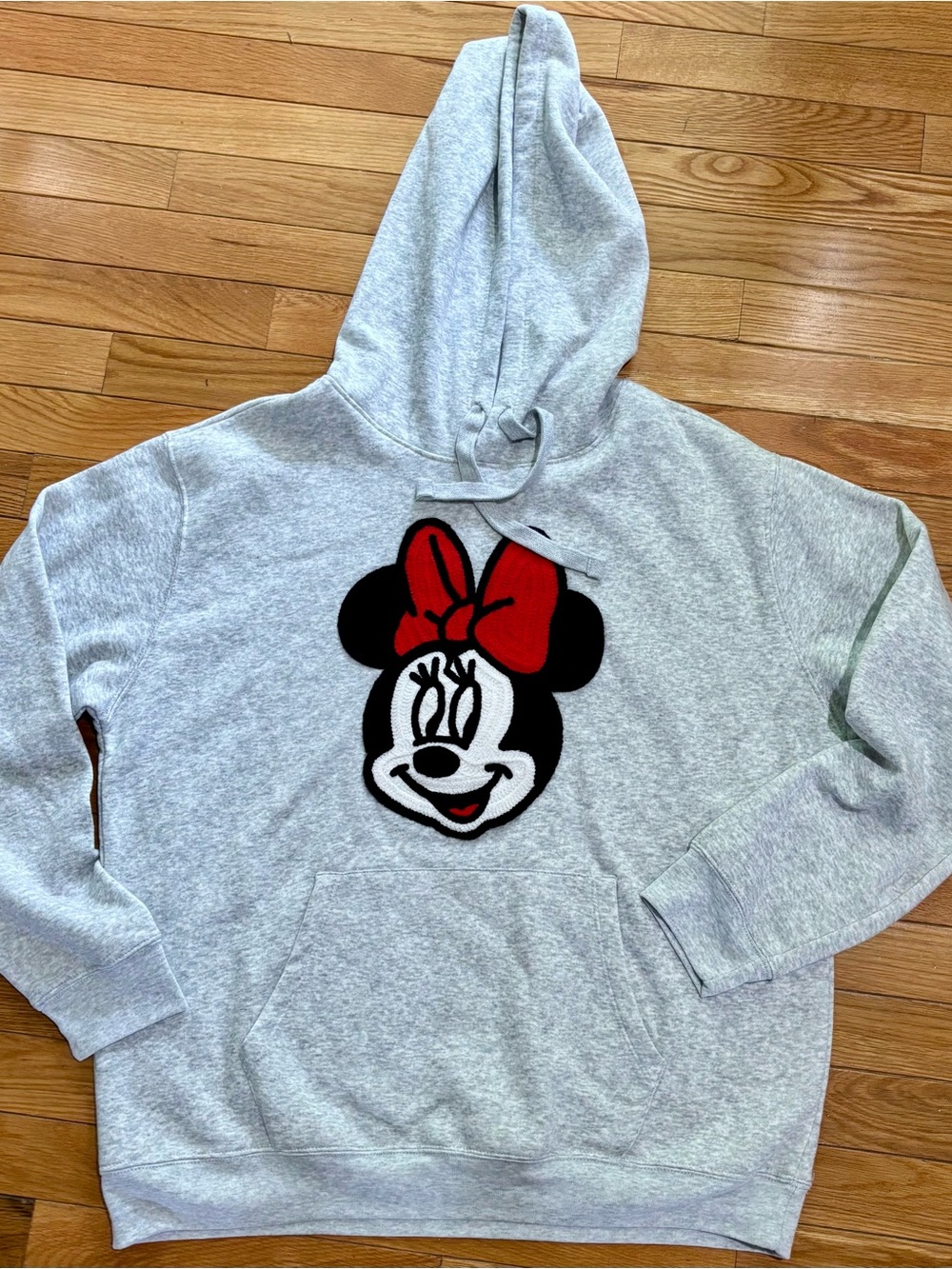 NWT Disney Minnie Mouse Women's Heather Grey Pullover Hoodie Fleece XL